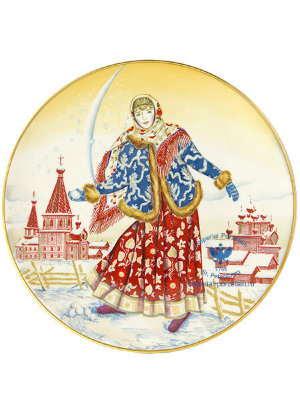 Тарелка декоративная 195 мм форма Эллипс рисунок Девушка со снежком