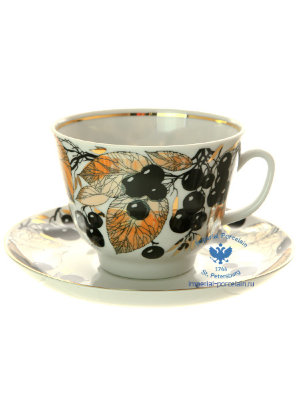 Чашка с блюдцем чайная форма Подарочная рисунок Черноплодная рябина ЛФЗ