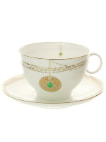 Чашка с блюдцем чайная форма Яблочко рисунок Золотой медальон