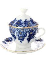 Чашка чайная с крышечкой и блюдцем форма Подарочная-2 рисунок Гирлянда