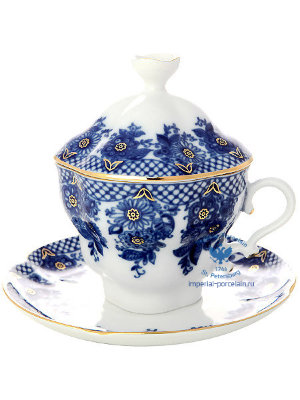 Чашка чайная с крышечкой и блюдцем форма Подарочная-2 рисунок Гирлянда