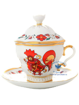Чашка чайная с крышечкой и блюдцем форма Подарочная-2 рисунок Сувенир ЛФЗ