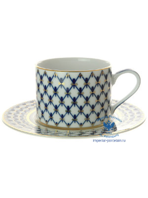 Чашка с блюдцем чайная форма Соло рисунок Кобальтовая сетка 300 мл ЛФЗ
