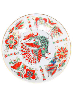 Тарелка декоративная 195 мм форма Эллипс рисунок Красная птица ЛФЗ