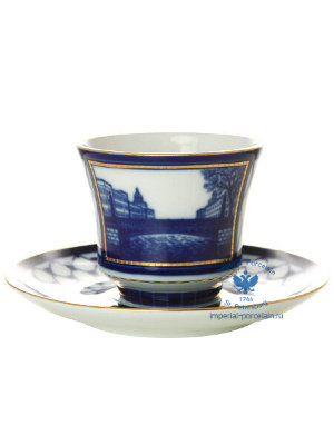 Чашка с блюдцем чайная форма Банкетная рисунок Поцелуев мост