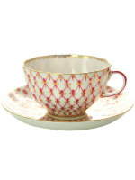 Чашка с блюдцем чайная форма Тюльпан рисунок Сетка-блюз