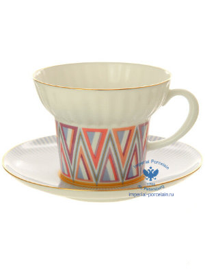 Чашка с блюдцем чайная форма Волна рисунок Геометрия № 1 ИФЗ ЛФЗ