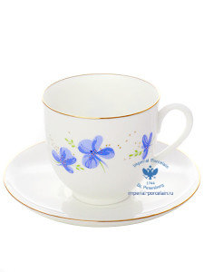 Кофейная пара форма Ландыш рисунок Голубые цветы ЛФЗ