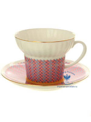 Чашка с блюдцем чайная форма Волна рисунок Геометрия № 2 ИФЗ ЛФЗ