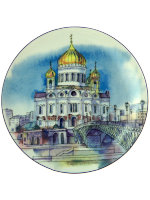 Декоративная тарелка 195 мм форма Эллипс рисунок Храм Христа Спасителя