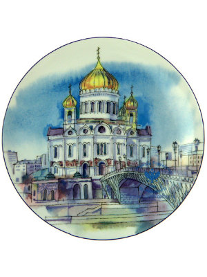 Декоративная тарелка 195 мм форма Эллипс рисунок Храм Христа Спасителя ЛФЗ