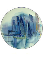 Декоративная тарелка 195 мм форма Эллипс рисунок Москва-Сити