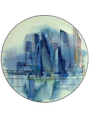 Декоративная тарелка 195 мм форма Эллипс рисунок Москва-Сити ЛФЗ