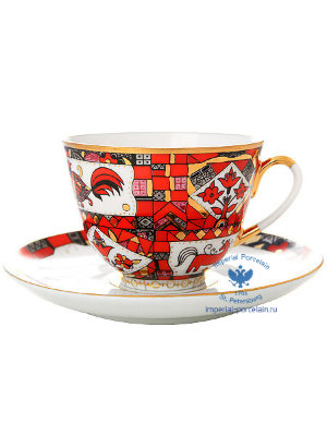 Чайная пара форма Весенняя рисунок Красный конь ЛФЗ