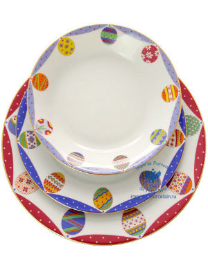 Комплект тарелок форма Европейская рисунок Пасхальная трапеза.Аметист ЛФЗ
