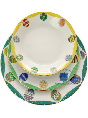 Комплект тарелок форма Европейская рисунок Пасхальная трапеза.Изумруд ЛФЗ