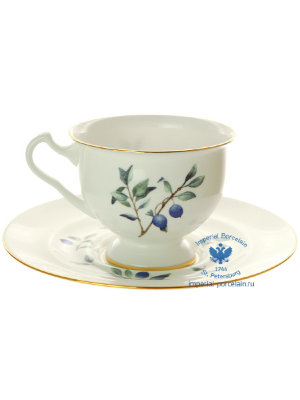 Чашка с блюдцем чайная форма Айседора рисунок Голубика ЛФЗ