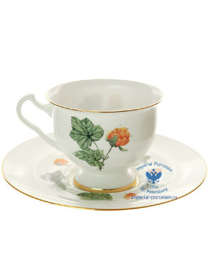 Чашка с блюдцем чайная форма Айседора рисунок Морошка ЛФЗ
