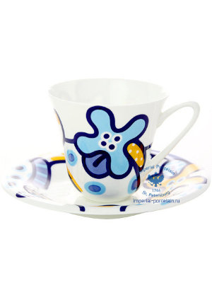 Чайная пара форма Сад рисунок Эмилия синяя ЛФЗ