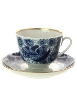 Чашка с блюдцем чайная форма Весенняя рисунок Кобальтовое кружево